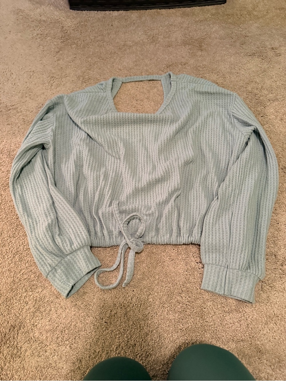 Hollister Light Blue Waffle Knit Drawstring Crop Sweatshirt